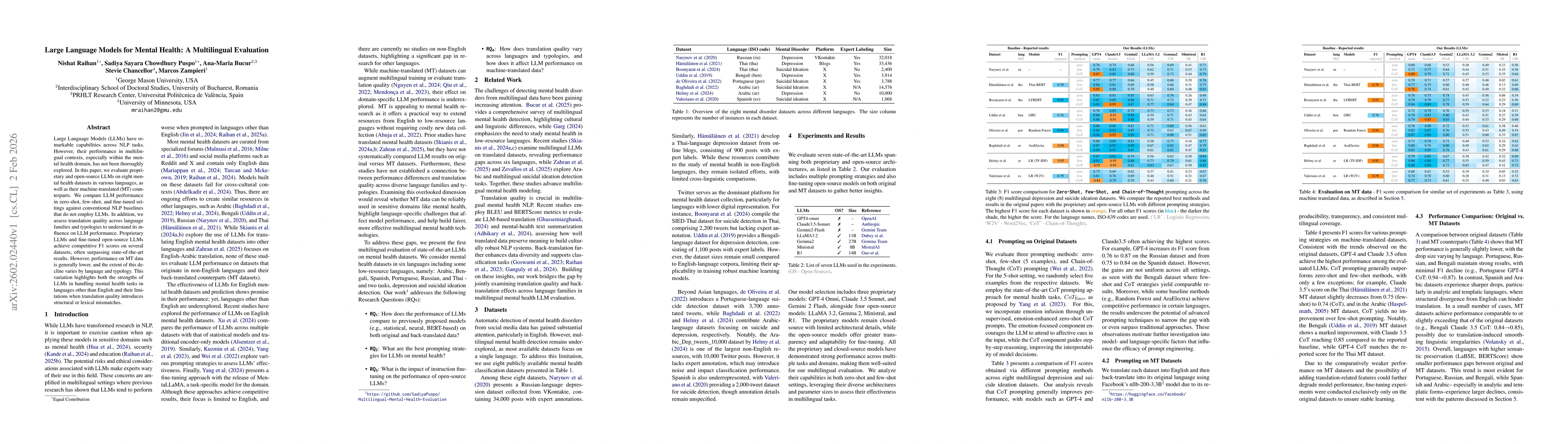 Thumbnail for Large Language Models for Mental Health: A Multilingual Evaluation