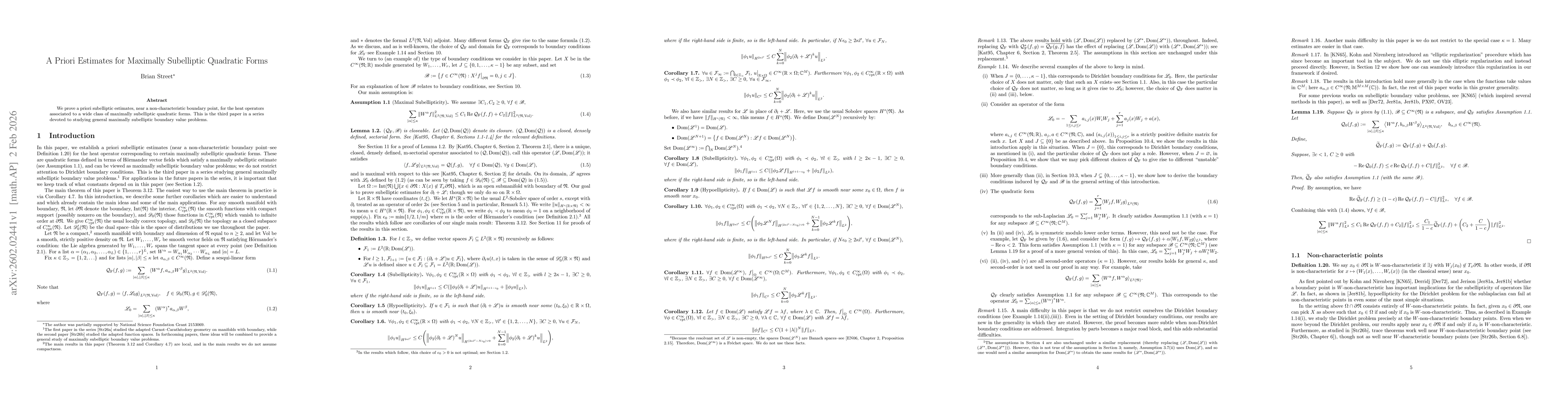 Thumbnail for A Priori Estimates for Maximally Subelliptic Quadratic Forms