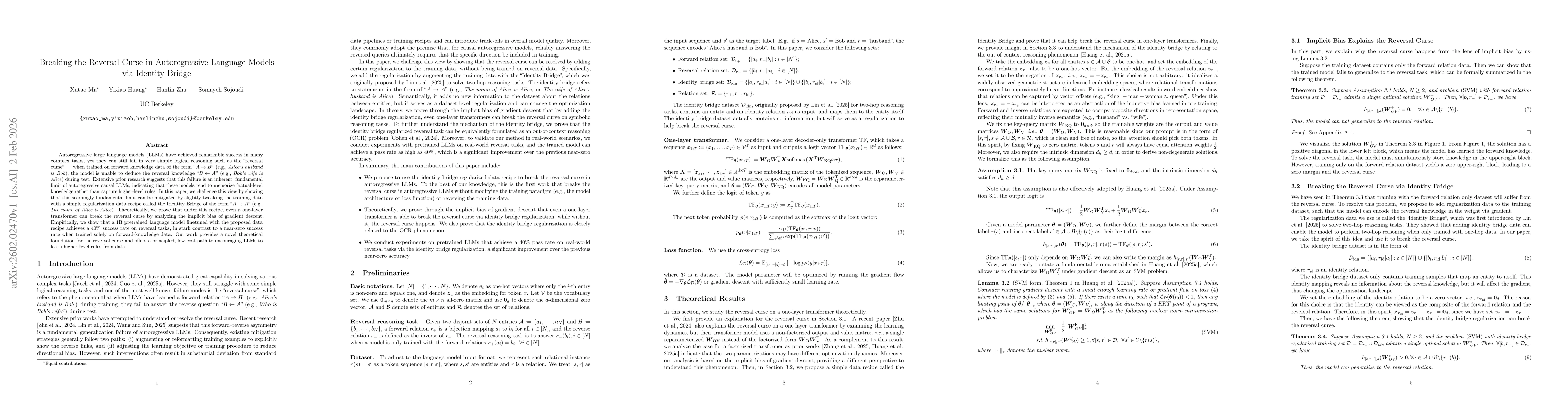 Thumbnail for Breaking the Reversal Curse in Autoregressive Language Models via Identity Bridge