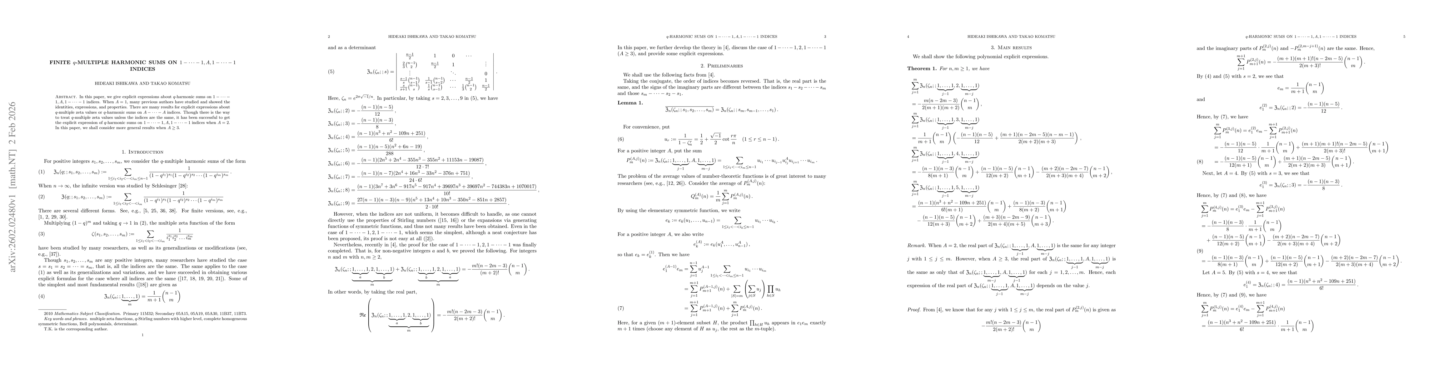Thumbnail for Finite $q$-multiple harmonic sums on $1-\cdots-1,A,1-\cdots-1$ indices