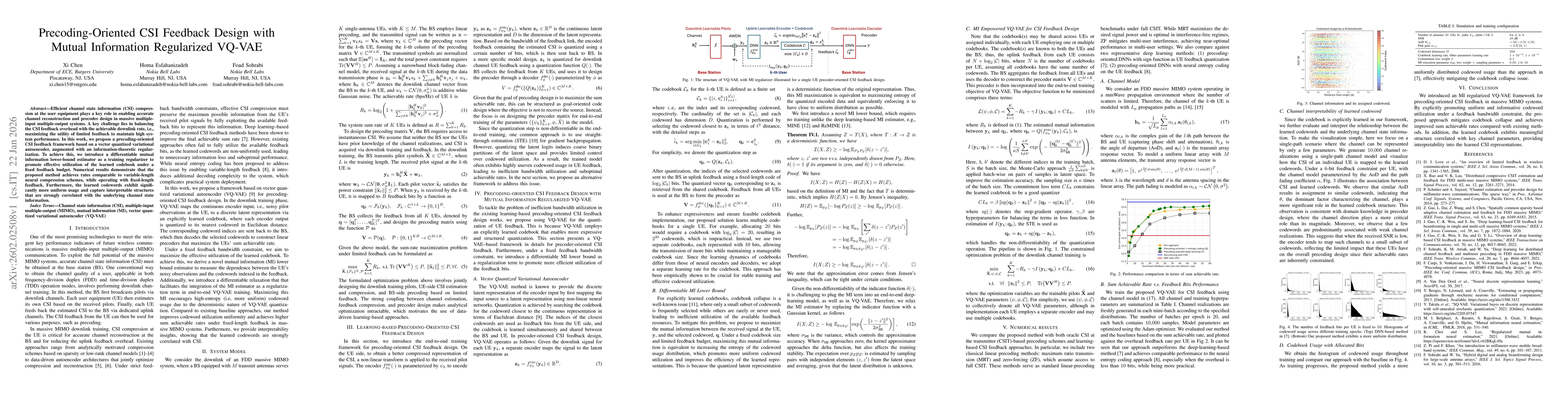 Thumbnail for Precoding-Oriented CSI Feedback Design with Mutual Information Regularized VQ-VAE
