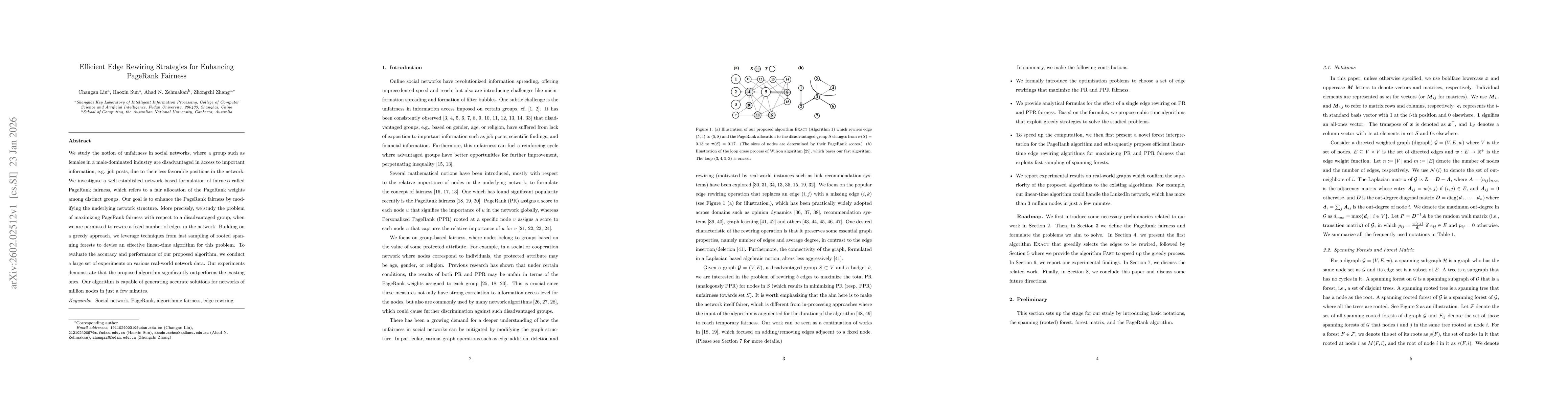 Thumbnail for Efficient Edge Rewiring Strategies for Enhancing PageRank Fairness