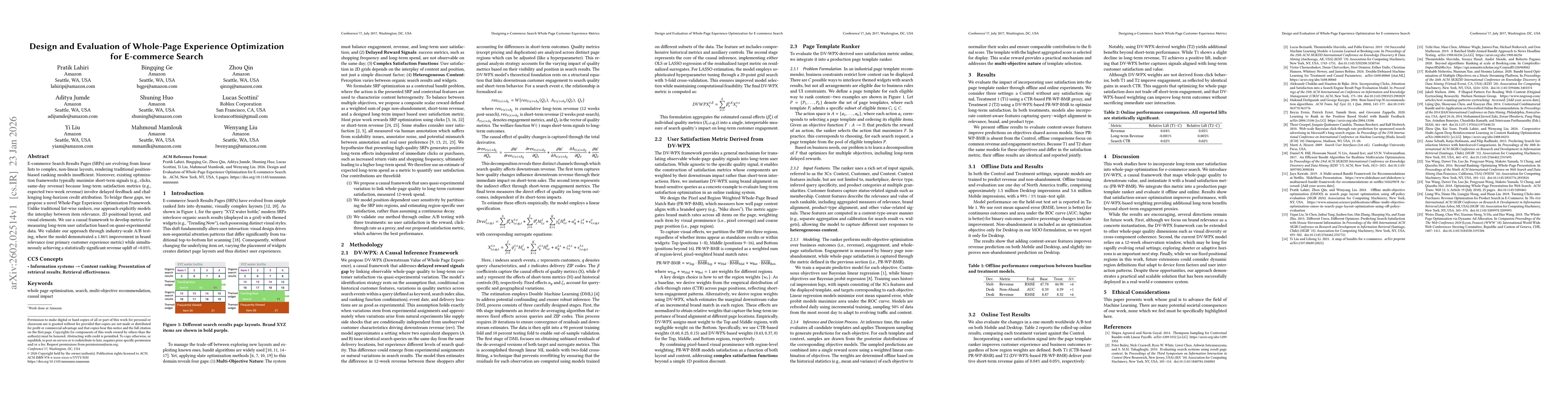 Thumbnail for Design and Evaluation of Whole-Page Experience Optimization for E-commerce Search