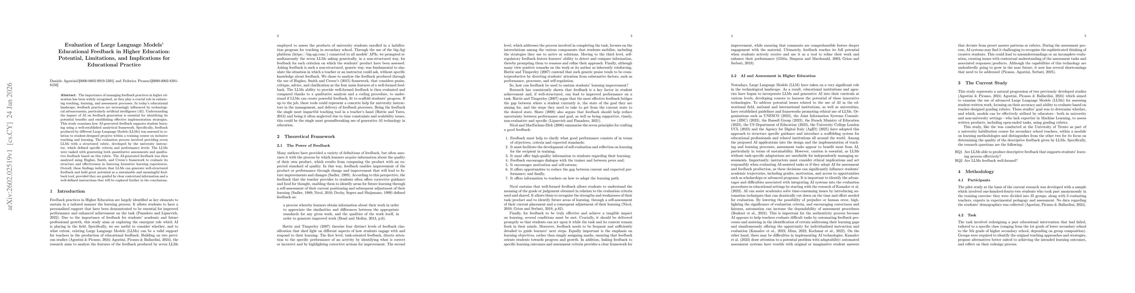 Thumbnail for Evaluation of Large Language Models' educational feedback in Higher Education: potential, limitations and implications for educational practice