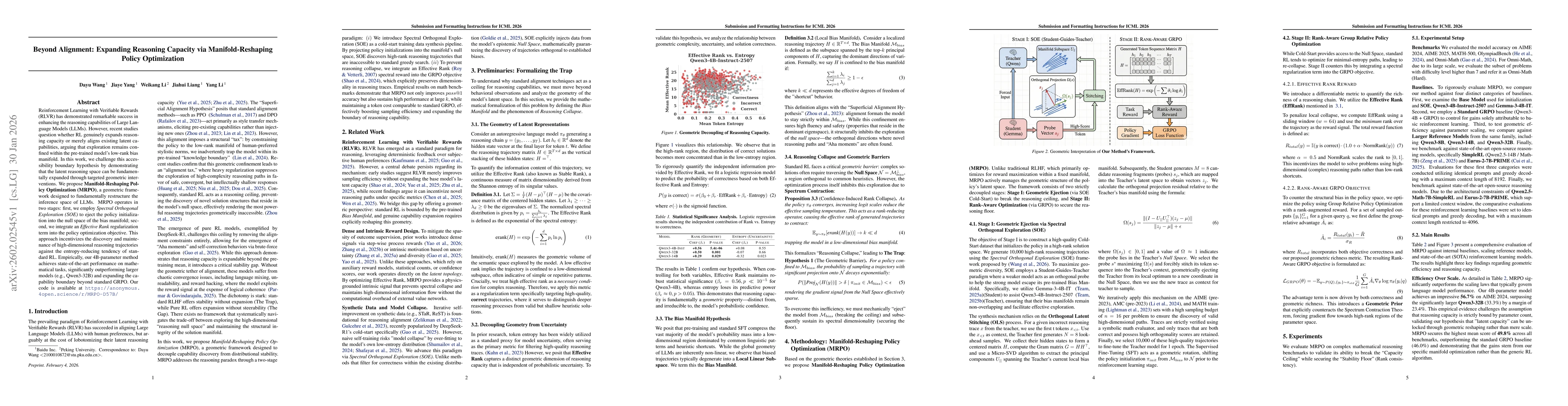 Thumbnail for Beyond Alignment: Expanding Reasoning Capacity via Manifold-Reshaping Policy Optimization