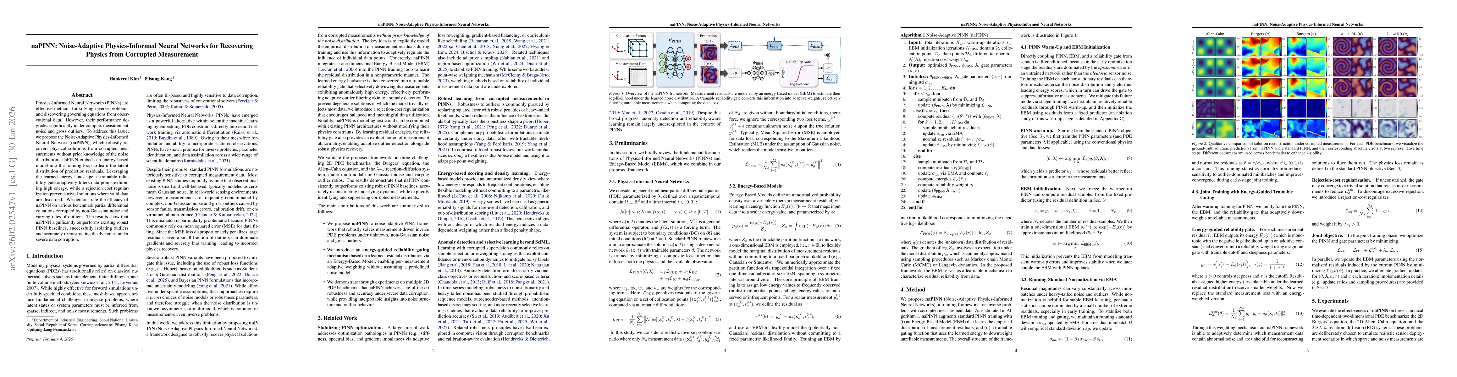 Thumbnail for naPINN: Noise-Adaptive Physics-Informed Neural Networks for Recovering Physics from Corrupted Measurement