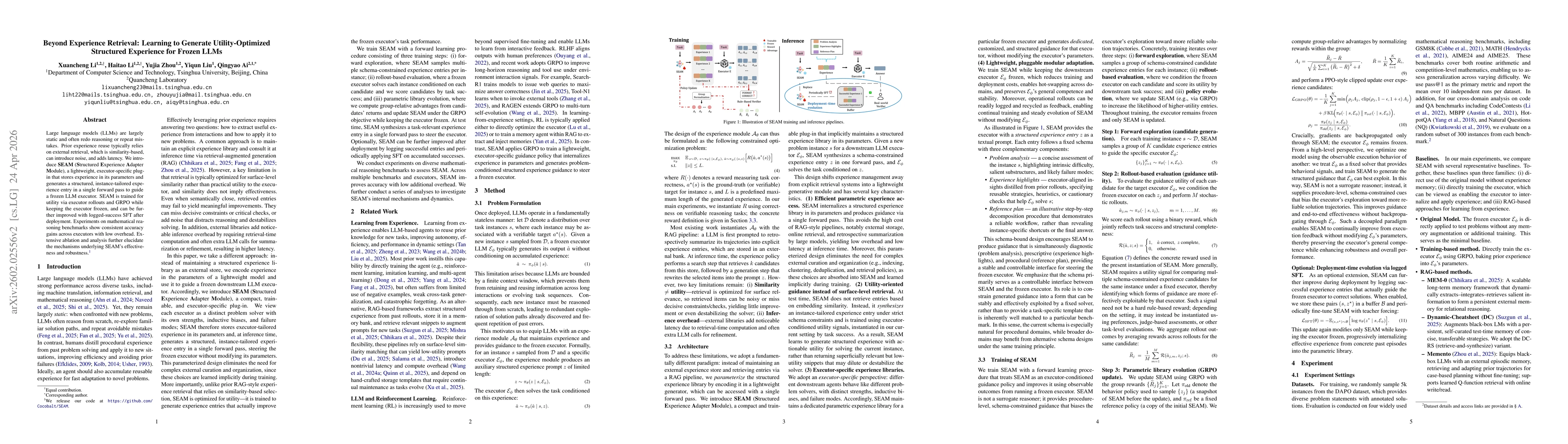 Thumbnail for Beyond Experience Retrieval: Learning to Generate Utility-Optimized Structured Experience for Frozen LLMs