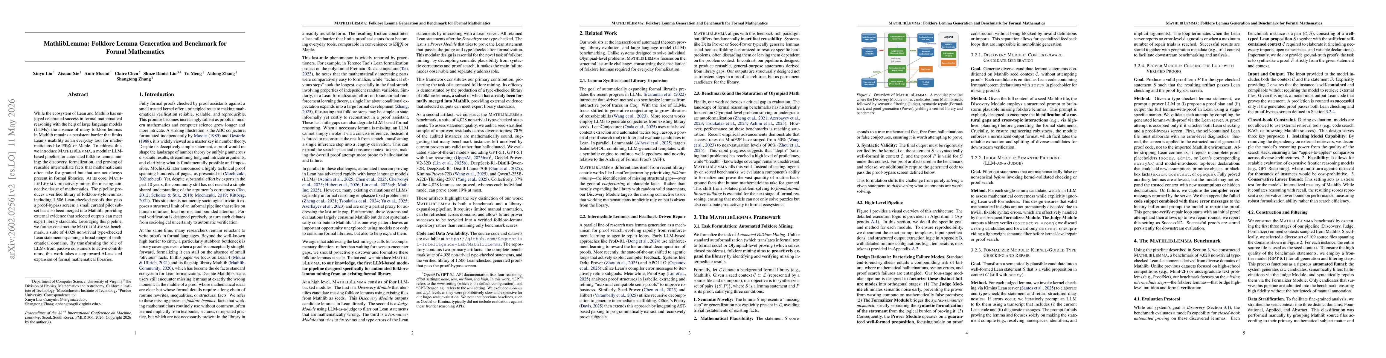 Thumbnail for MathlibLemma: Folklore Lemma Generation and Benchmark for Formal Mathematics