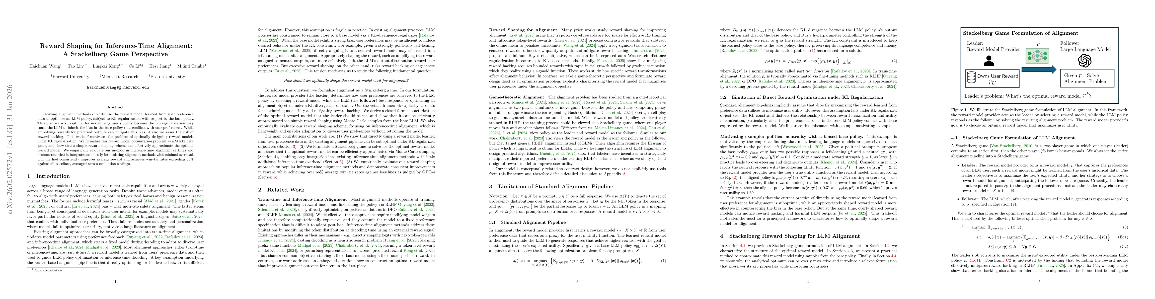 Thumbnail for Reward Shaping for Inference-Time Alignment: A Stackelberg Game Perspective