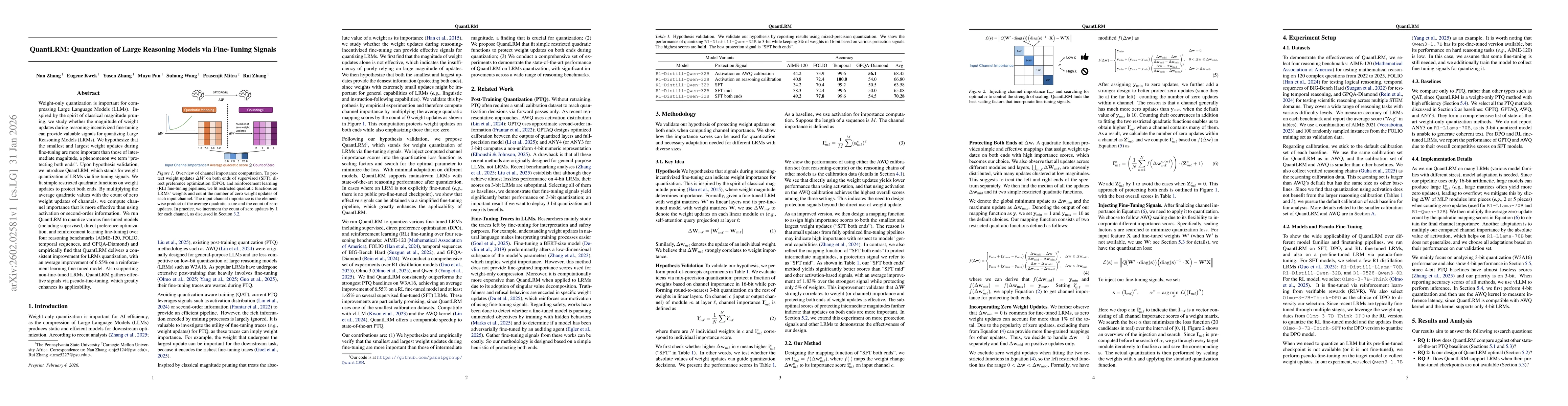 Thumbnail for QuantLRM: Quantization of Large Reasoning Models via Fine-Tuning Signals