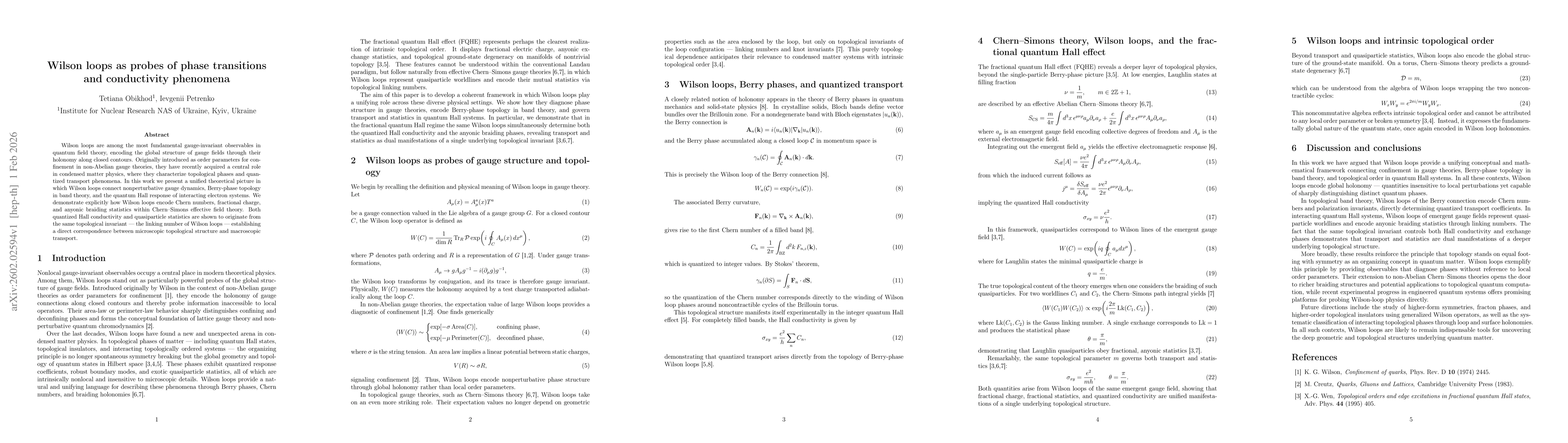 Thumbnail for Wilson loops as probes of phase transitions and conductivity phenomena