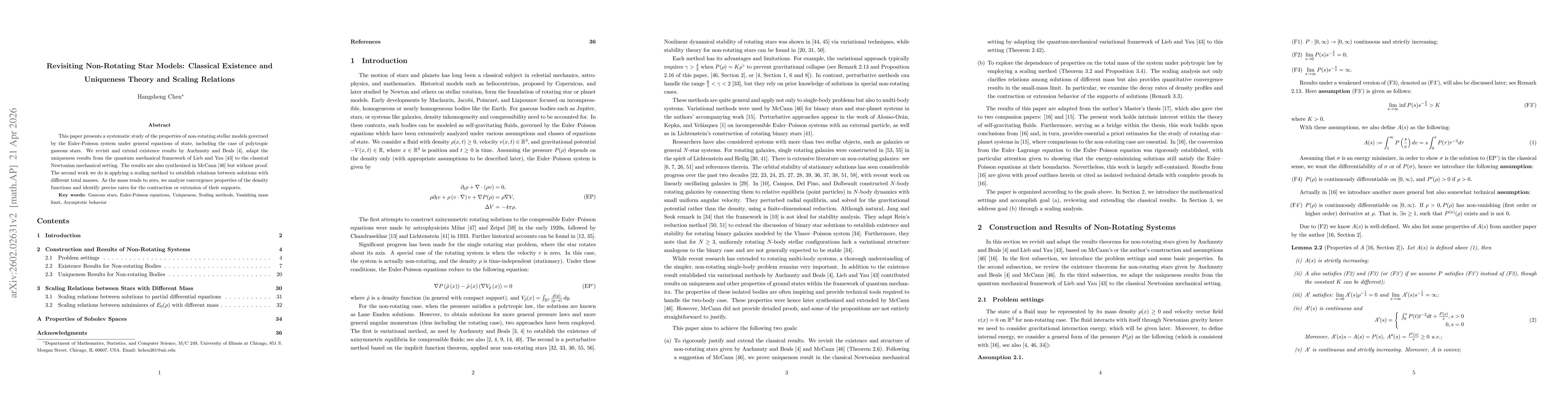 Thumbnail for Revisiting Non-Rotating Star Models: Classical Existence and Uniqueness Theory and Scaling Relations