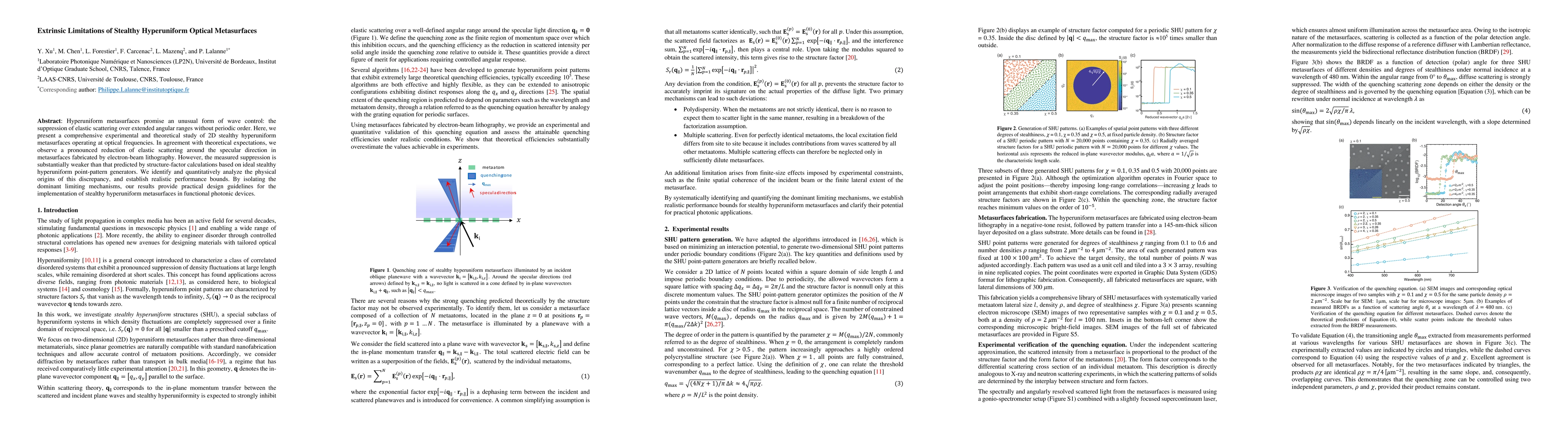 Thumbnail for Extrinsic Limitations of Stealthy Hyperuniform Optical Metasurfaces