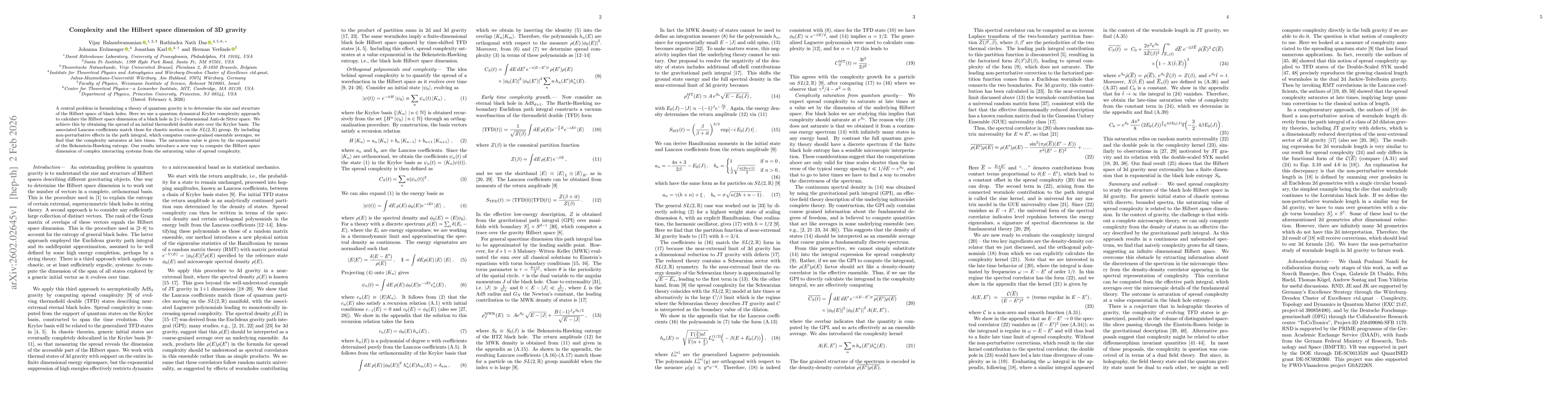 Thumbnail for Complexity and the Hilbert space dimension of 3D gravity