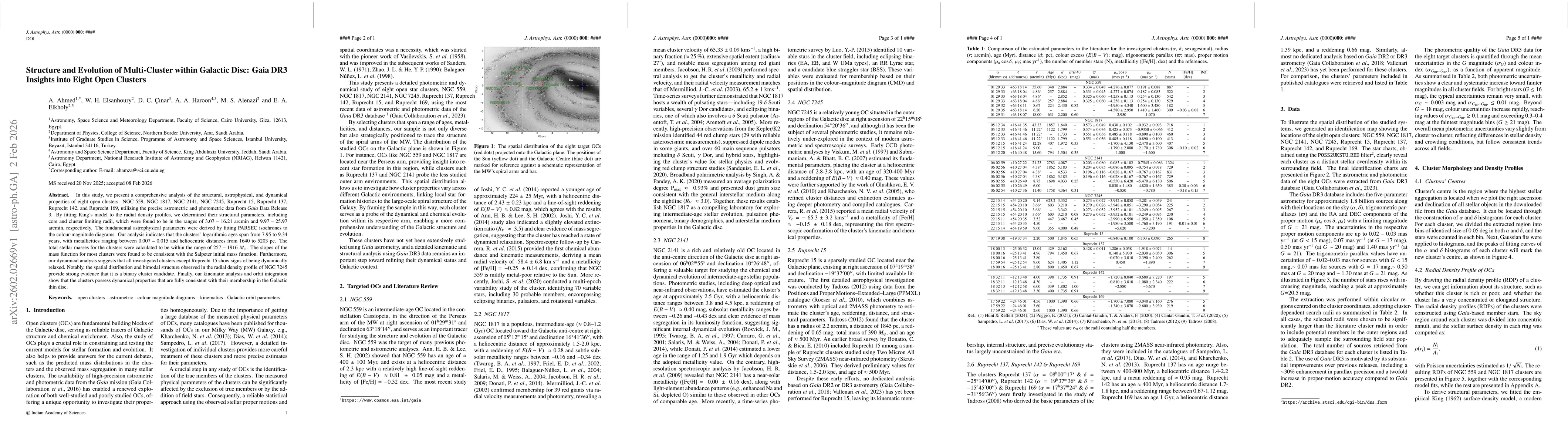 Thumbnail for Structure and Evolution of Multi-Cluster within Galactic Disc: Gaia DR3 Insights into Eight Open Clusters