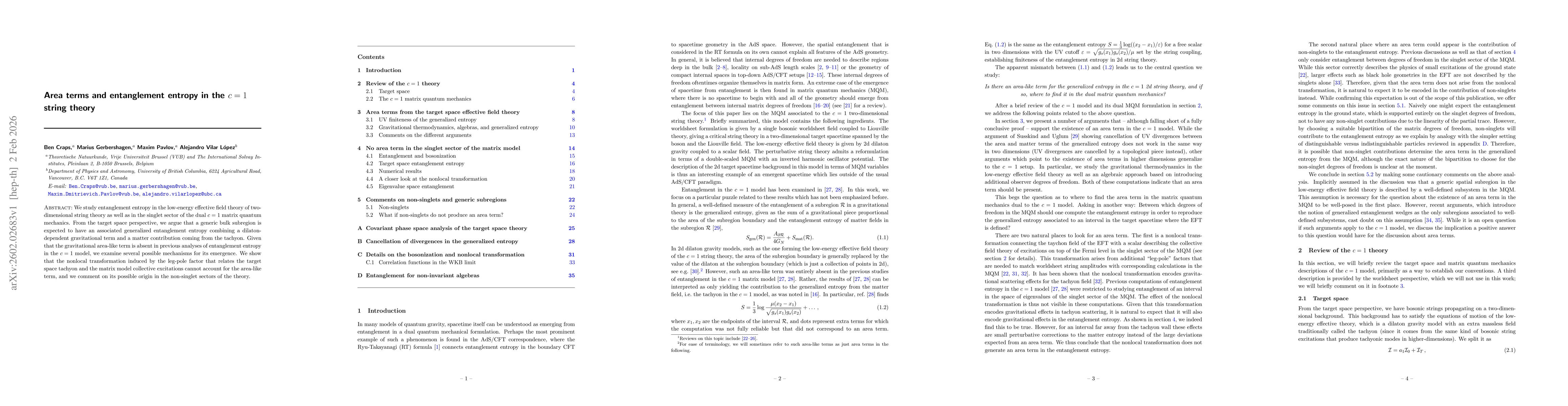 Thumbnail for Area terms and entanglement entropy in the $c=1$ string theory