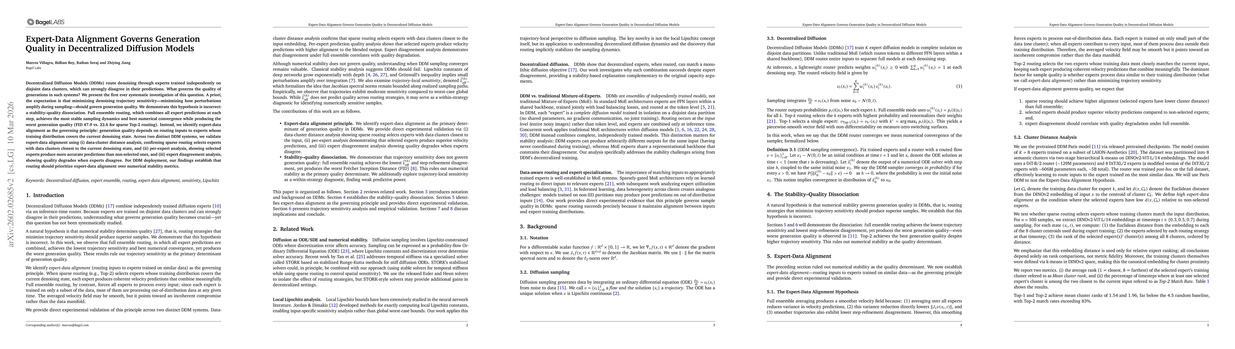 Thumbnail for Expert-Data Alignment Governs Generation Quality in Decentralized Diffusion Models