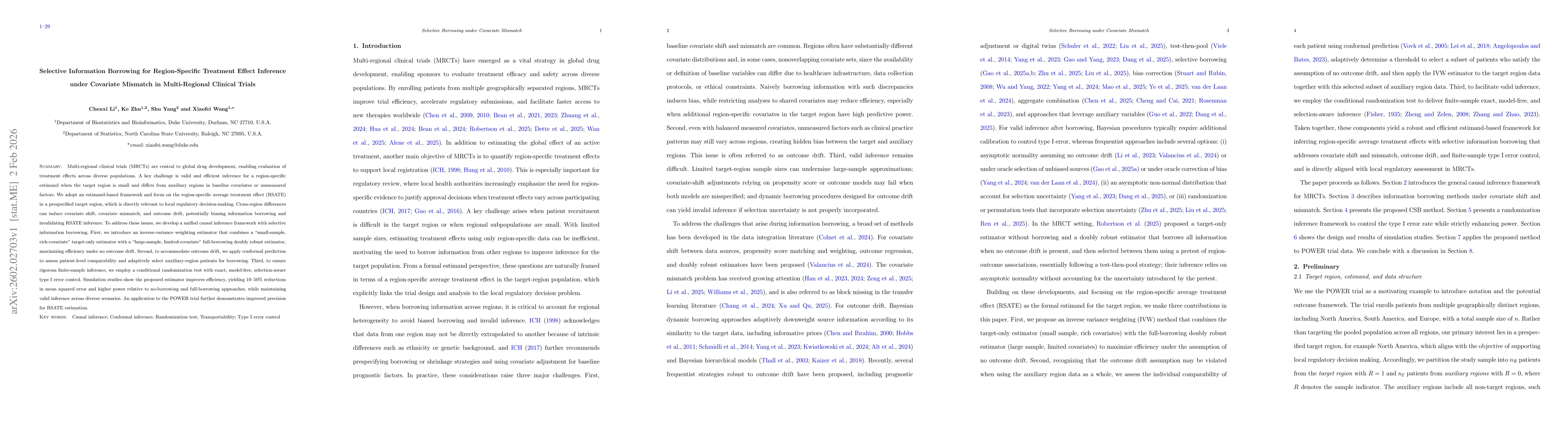 Thumbnail for Selective Information Borrowing for Region-Specific Treatment Effect Inference under Covariate Mismatch in Multi-Regional Clinical Trials