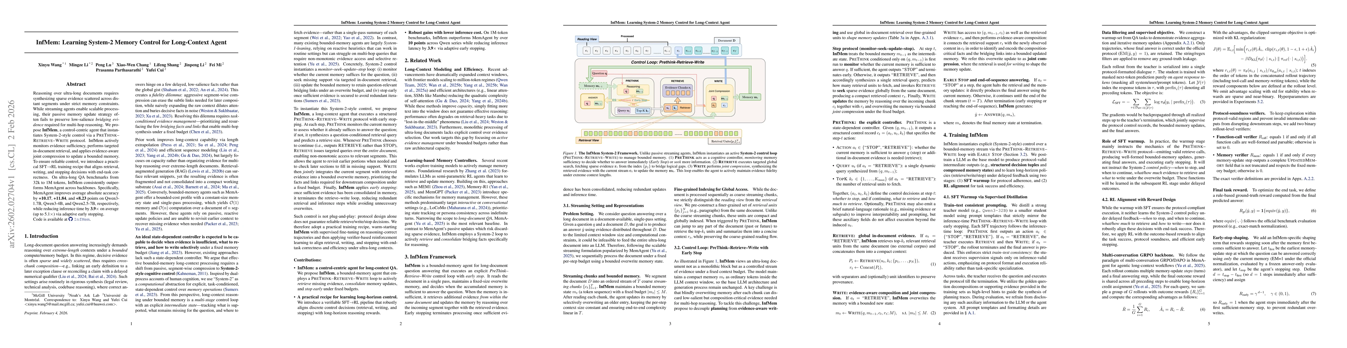 Thumbnail for InfMem: Learning System-2 Memory Control for Long-Context Agent