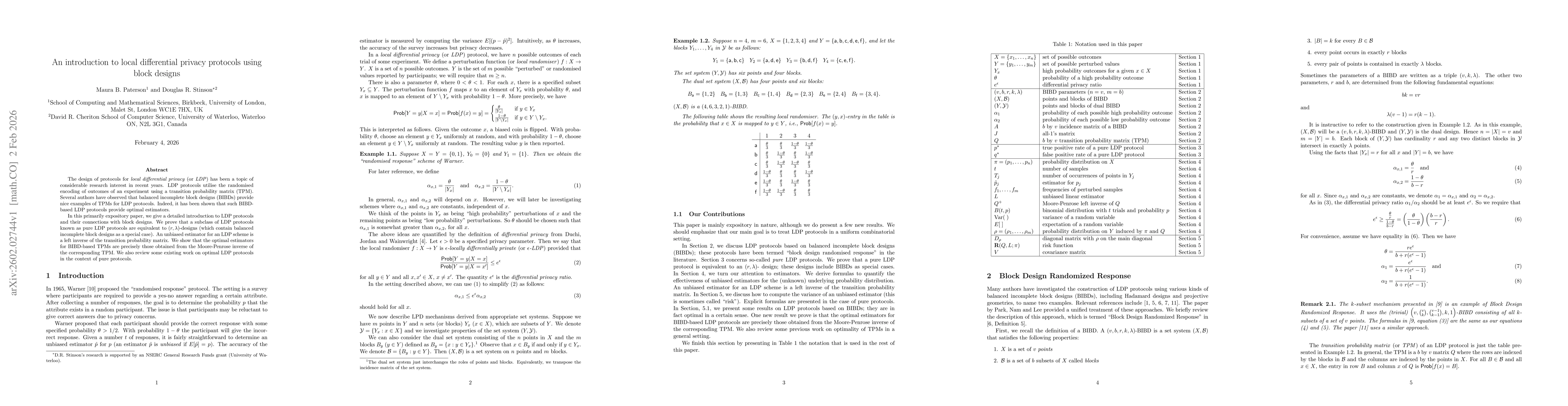 Thumbnail for An introduction to local differential privacy protocols using block designs