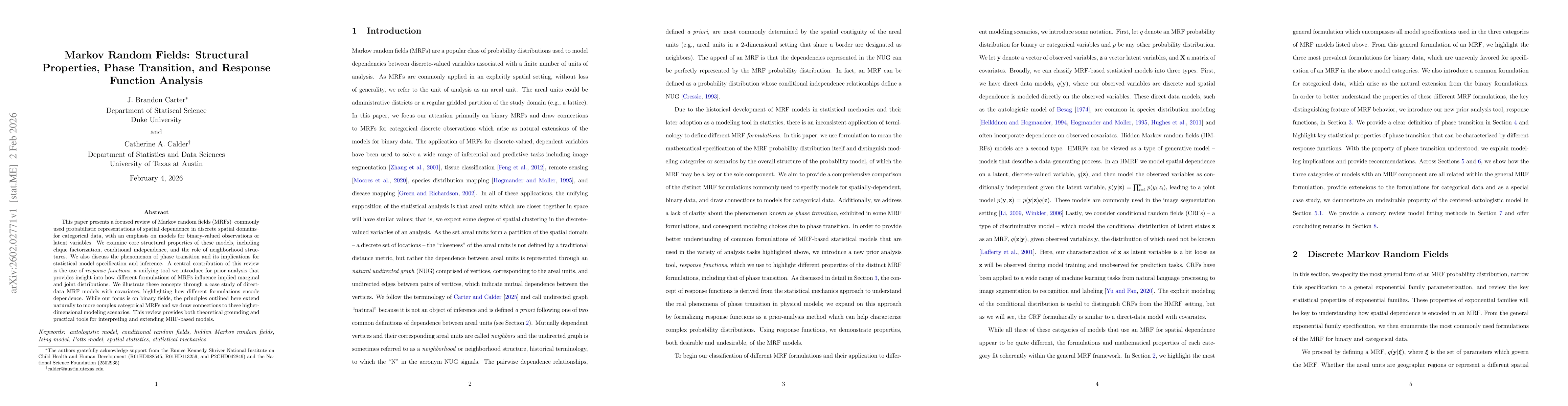 Thumbnail for Markov Random Fields: Structural Properties, Phase Transition, and Response Function Analysis