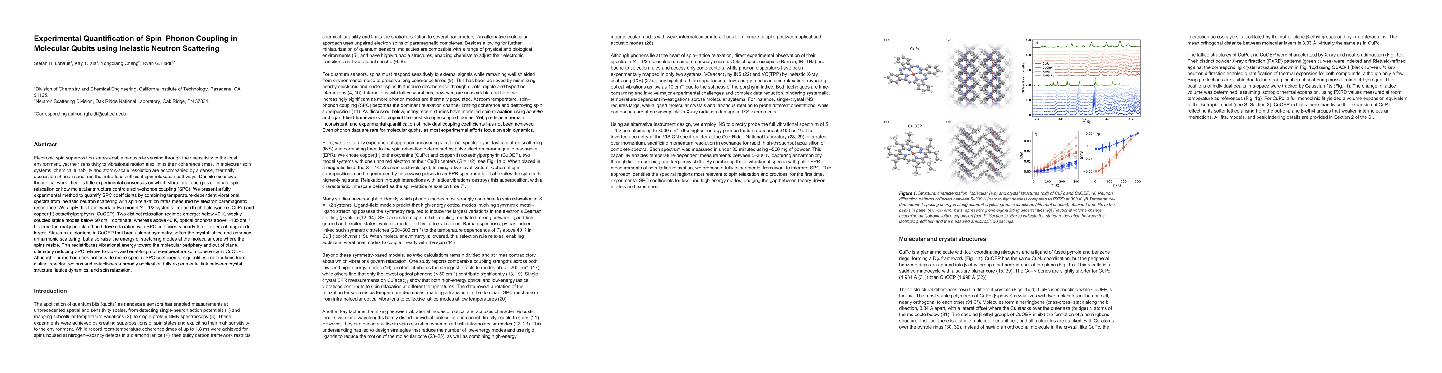 Thumbnail for Experimental Quantification of Spin-Phonon Coupling in Molecular Qubits using Inelastic Neutron Scattering