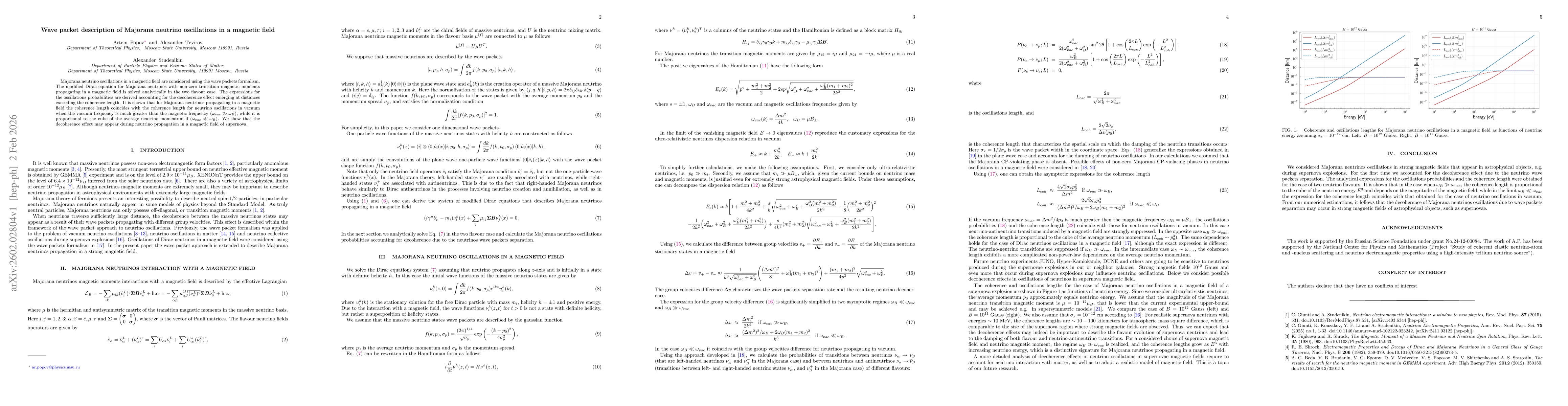 Thumbnail for Wave packet description of Majorana neutrino oscillations in a magnetic field
