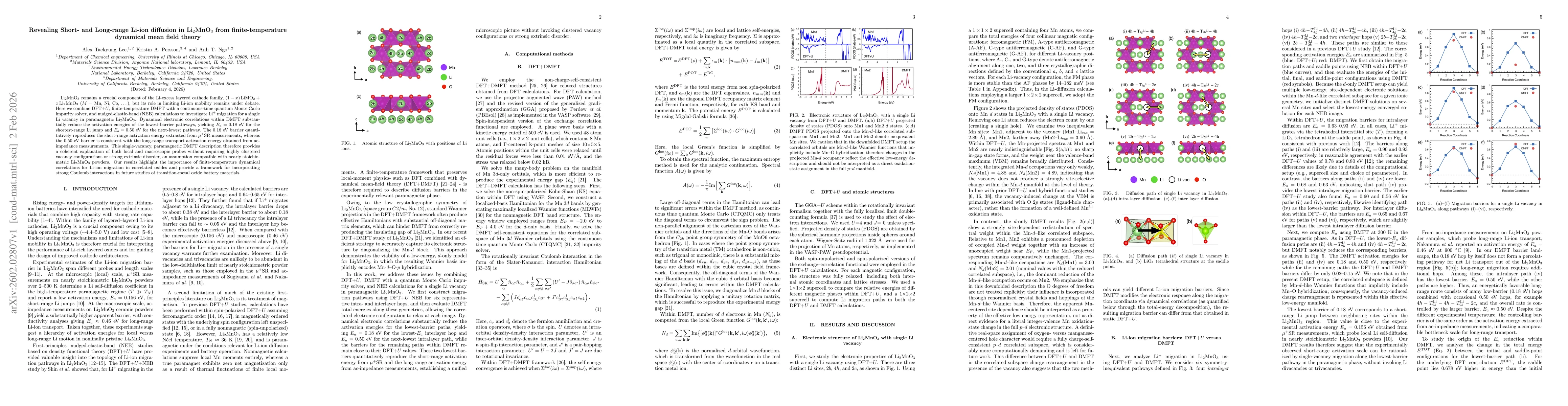 Thumbnail for Revealing Short- and Long-range Li-ion diffusion in Li$_2$MnO$_3$ from finite-temperature dynamical mean field theory