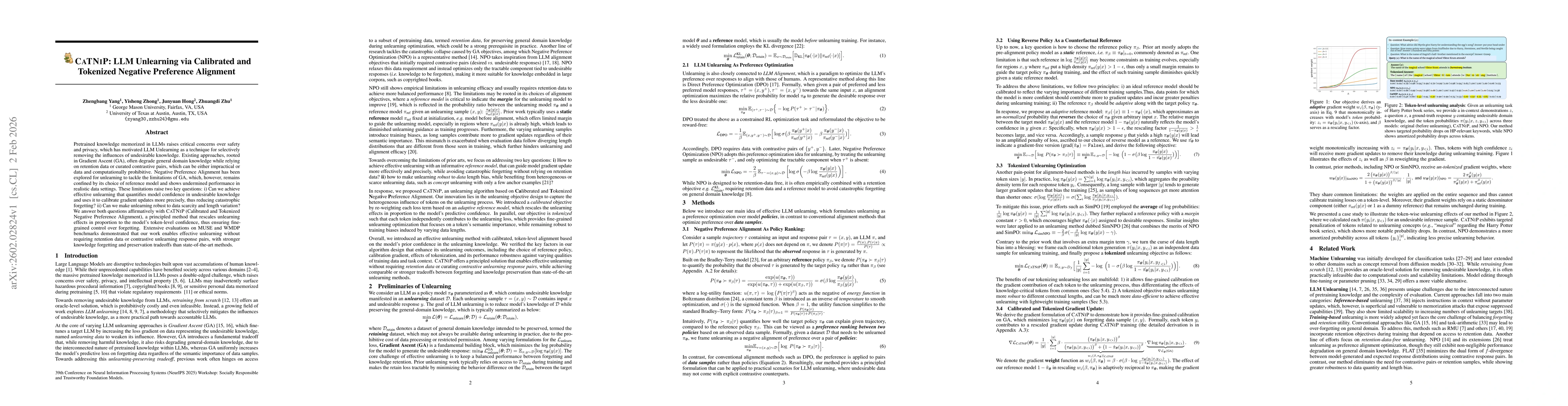 Thumbnail for CATNIP: LLM Unlearning via Calibrated and Tokenized Negative Preference Alignment