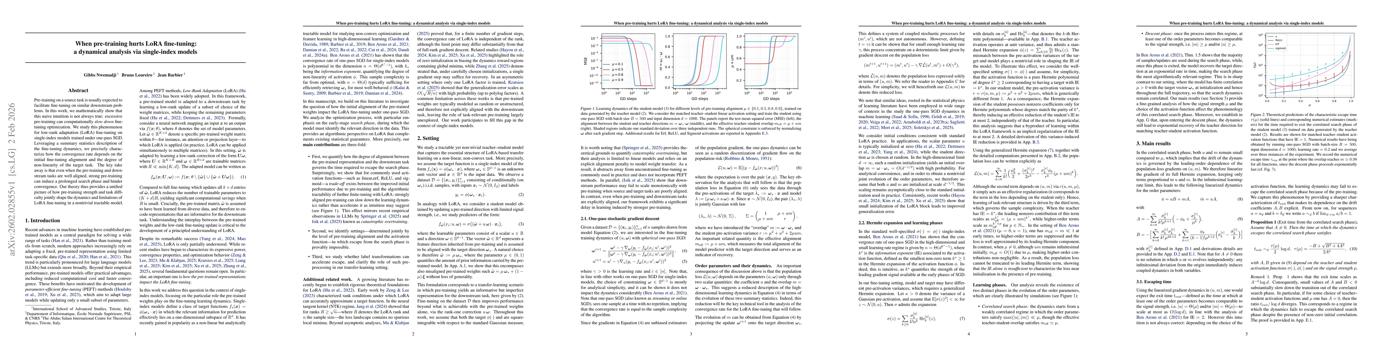 Thumbnail for When pre-training hurts LoRA fine-tuning: a dynamical analysis via single-index models