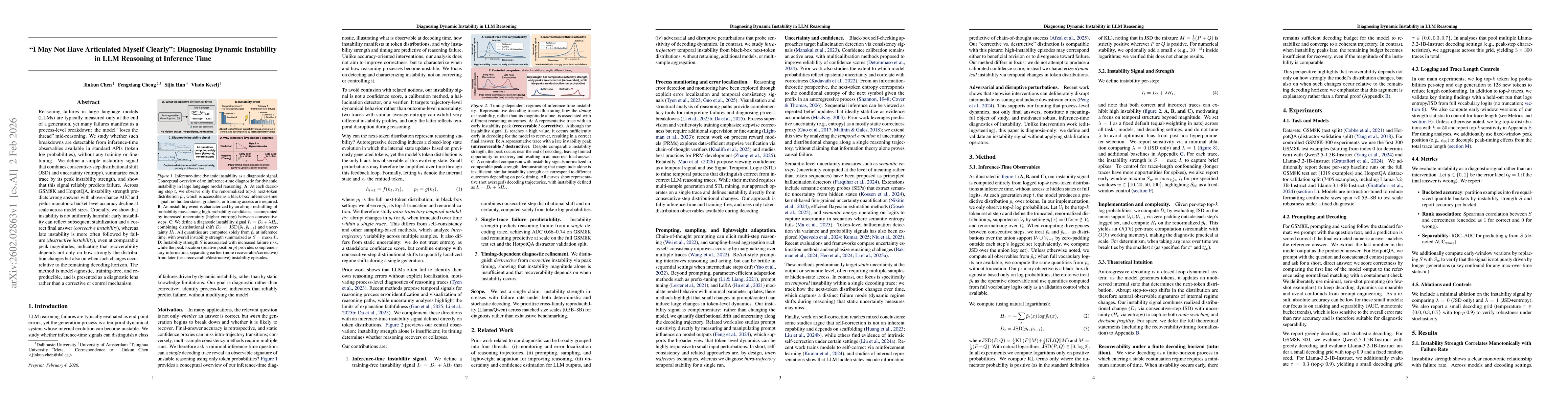 Thumbnail for "I May Not Have Articulated Myself Clearly": Diagnosing Dynamic Instability in LLM Reasoning at Inference Time