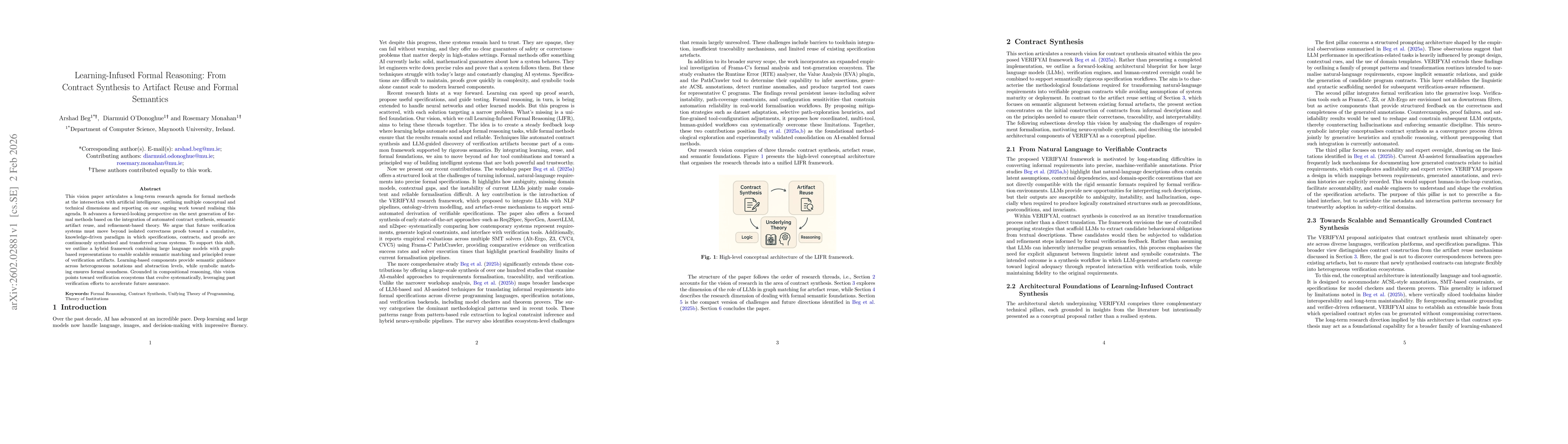 Thumbnail for Learning-Infused Formal Reasoning: From Contract Synthesis to Artifact Reuse and Formal Semantics