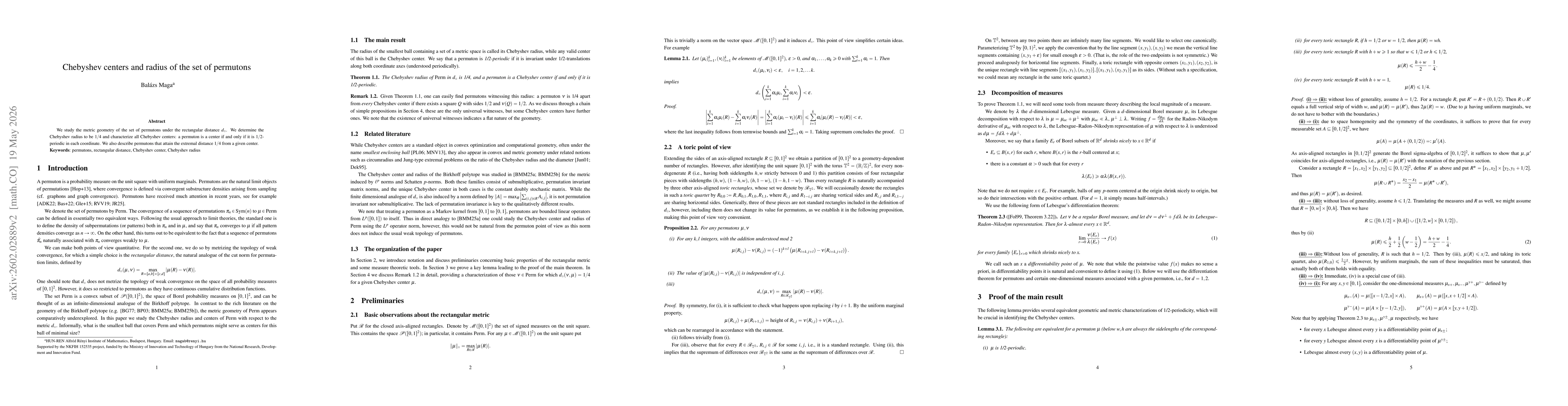Thumbnail for Chebyshev centers and radius of the set of permutons