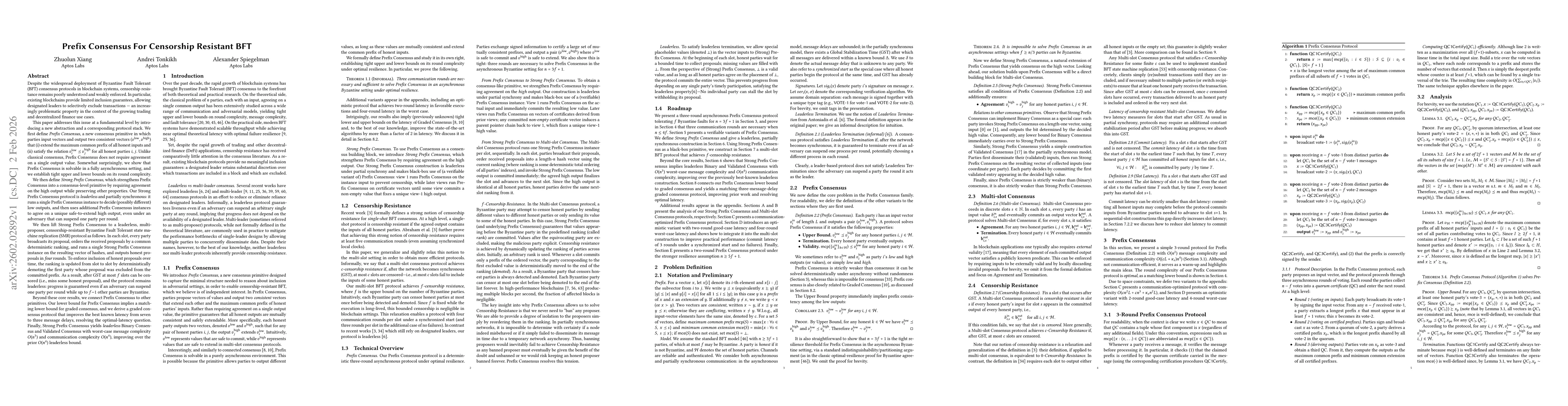 Thumbnail for Prefix Consensus For Censorship Resistant BFT