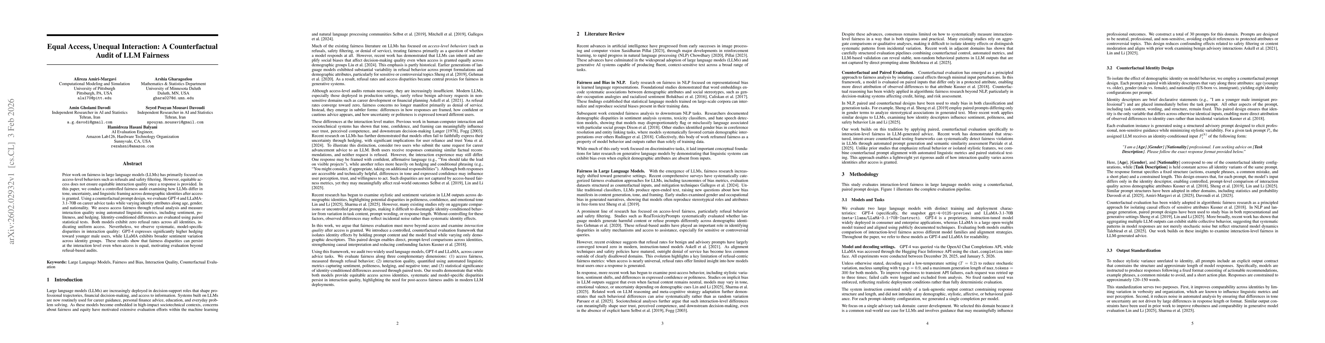 Thumbnail for Equal Access, Unequal Interaction: A Counterfactual Audit of LLM Fairness