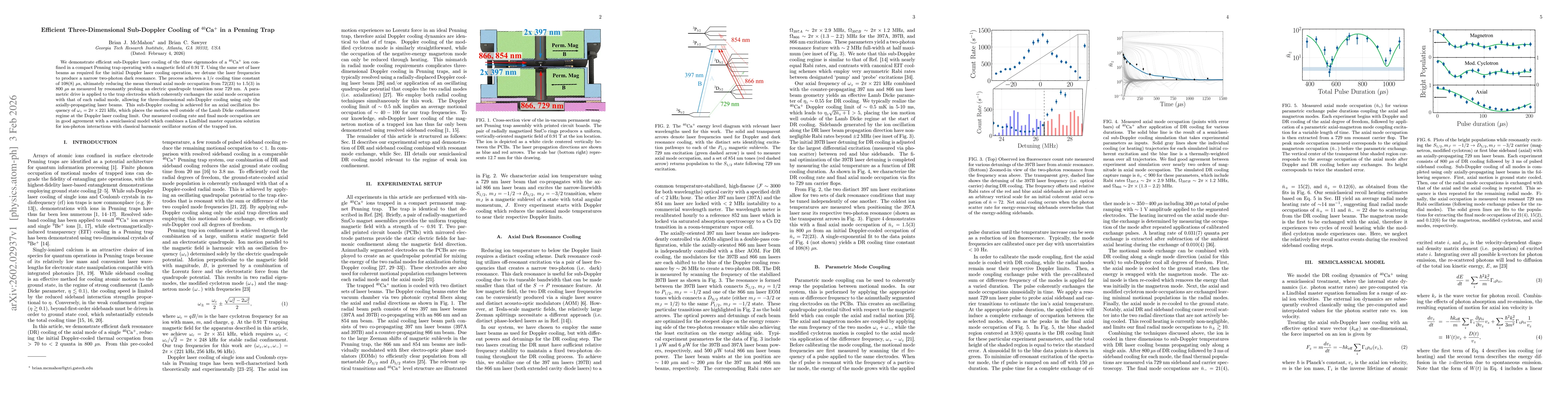 Thumbnail for Efficient Three-Dimensional Sub-Doppler Cooling of $^{40}$Ca$^+$ in a Penning Trap