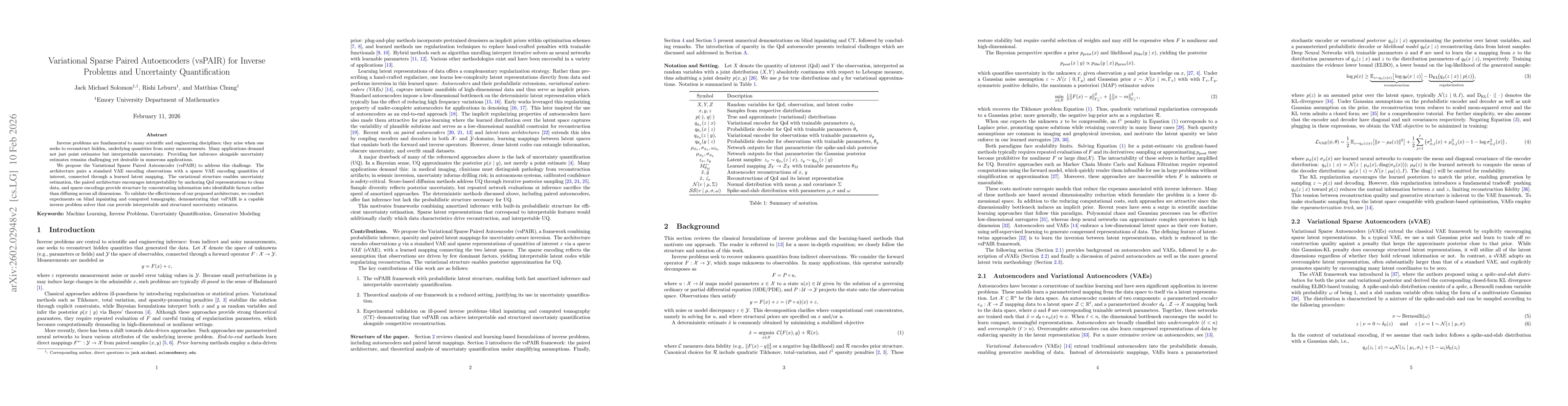 Thumbnail for Variational Sparse Paired Autoencoders (vsPAIR) for Inverse Problems and Uncertainty Quantification