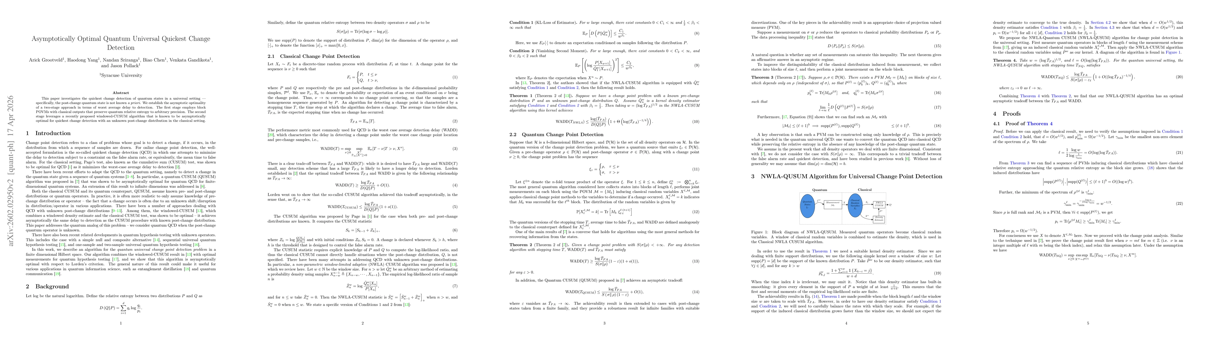 Thumbnail for Asymptotically Optimal Quantum Universal Quickest Change Detection