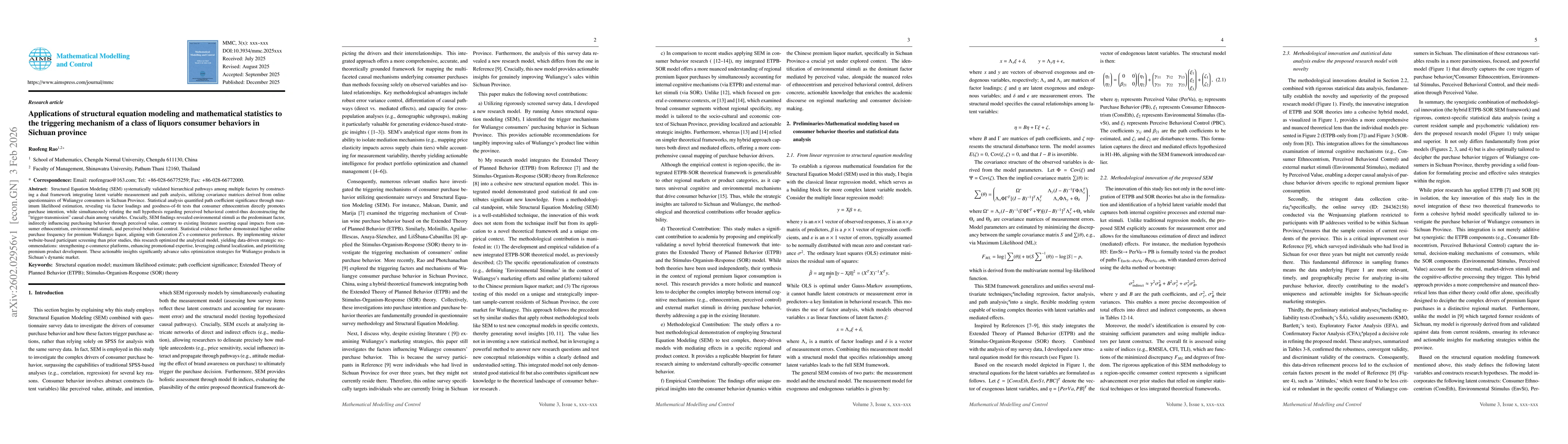 Thumbnail for Applications of structural equation modeling and mathematical statistics to the triggering mechanism of a class of liquors consumer behaviors in Sichuan province