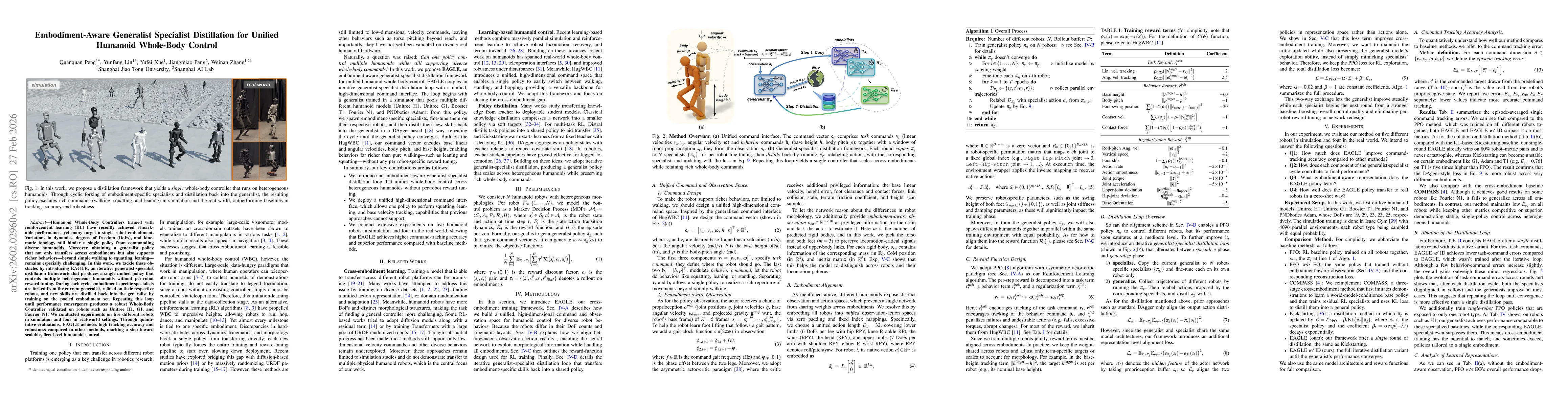 Thumbnail for Embodiment-Aware Generalist Specialist Distillation for Unified Humanoid Whole-Body Control