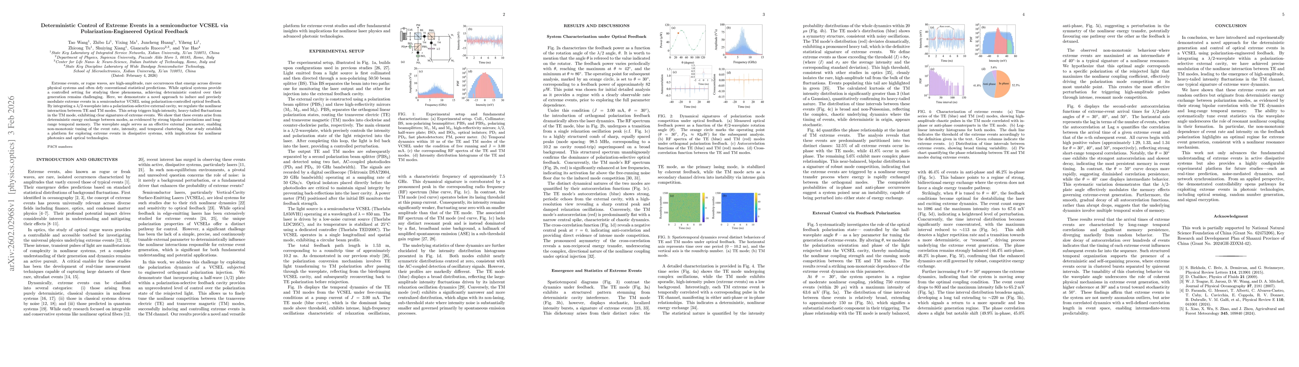 Thumbnail for Deterministic Control of Extreme Events in a semiconductor VCSEL via Polarization-Engineered Optical Feedback