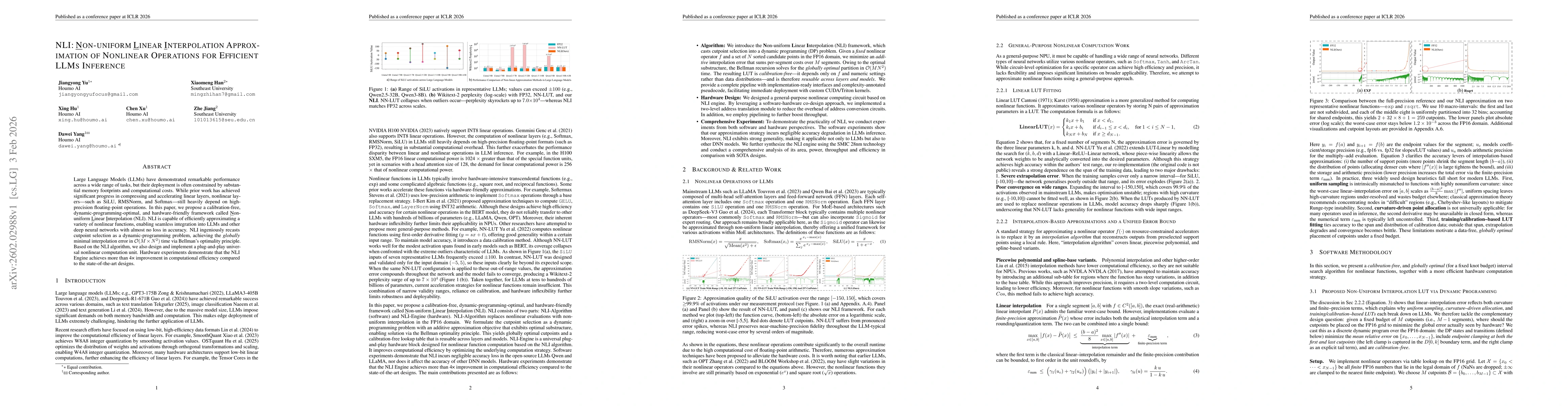 Thumbnail for NLI:Non-uniform Linear Interpolation Approximation of Nonlinear Operations for Efficient LLMs Inference