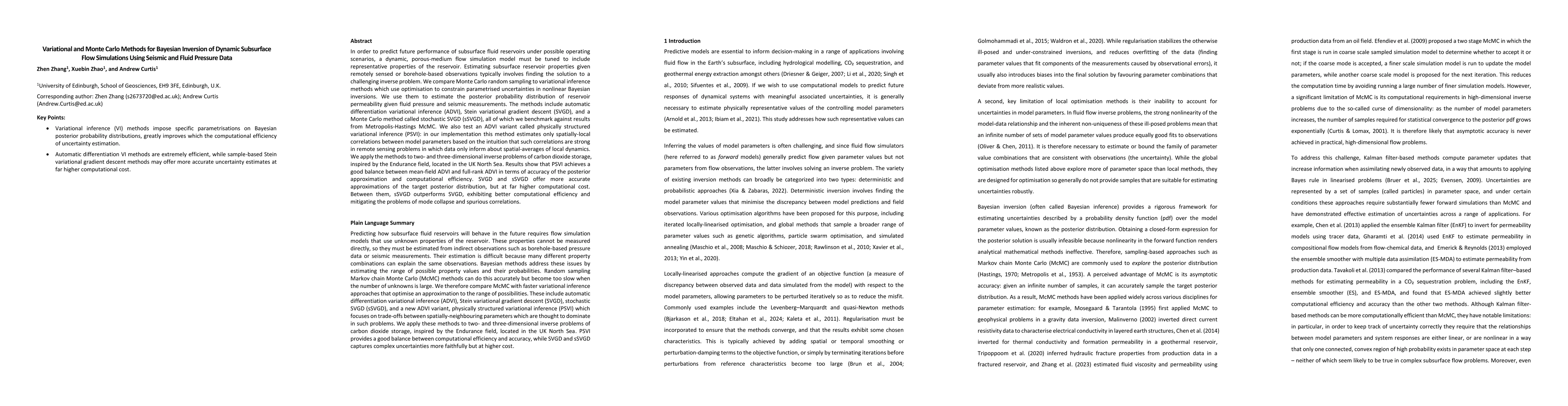 Thumbnail for Variational and Monte Carlo Methods for Bayesian Inversion of Dynamic Subsurface Flow Simulations Using Seismic and Fluid Pressure Data
