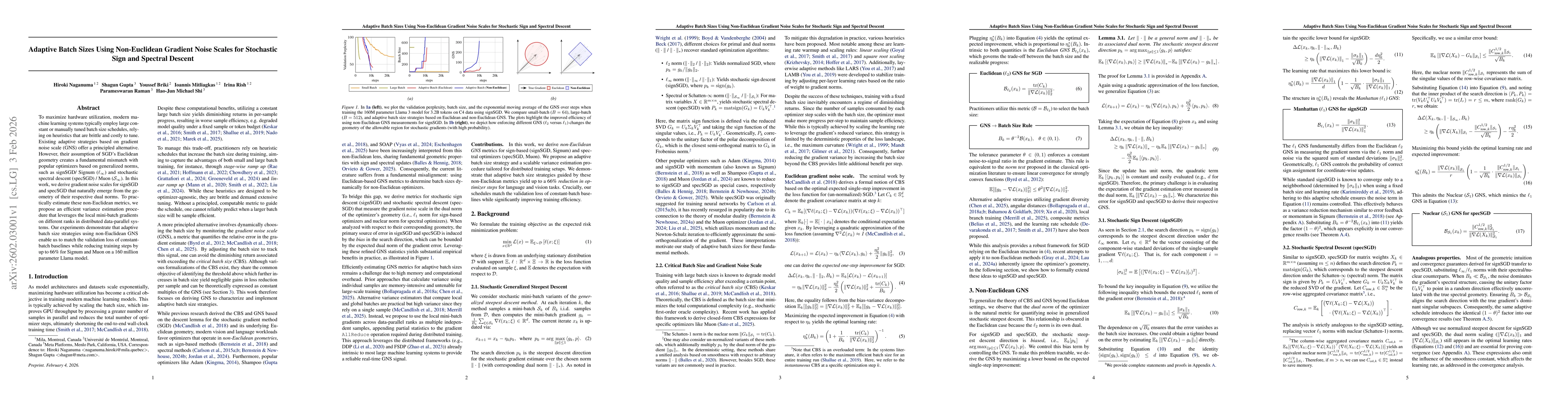 Thumbnail for Adaptive Batch Sizes Using Non-Euclidean Gradient Noise Scales for Stochastic Sign and Spectral Descent