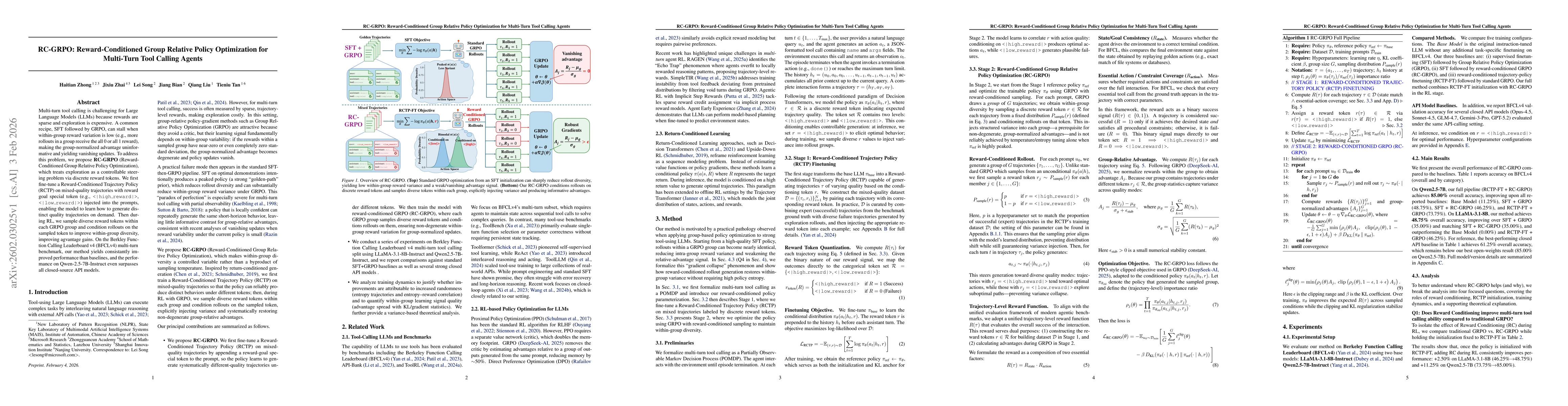 Thumbnail for RC-GRPO: Reward-Conditioned Group Relative Policy Optimization for Multi-Turn Tool Calling Agents
