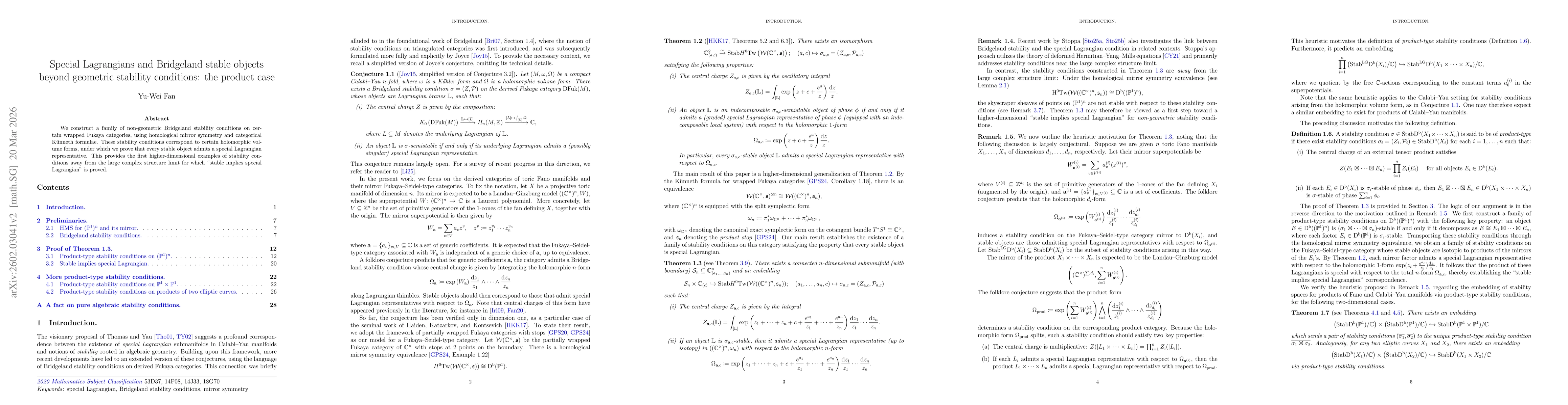 Thumbnail for Special Lagrangians and Bridgeland stable objects beyond geometric stability conditions: the product case