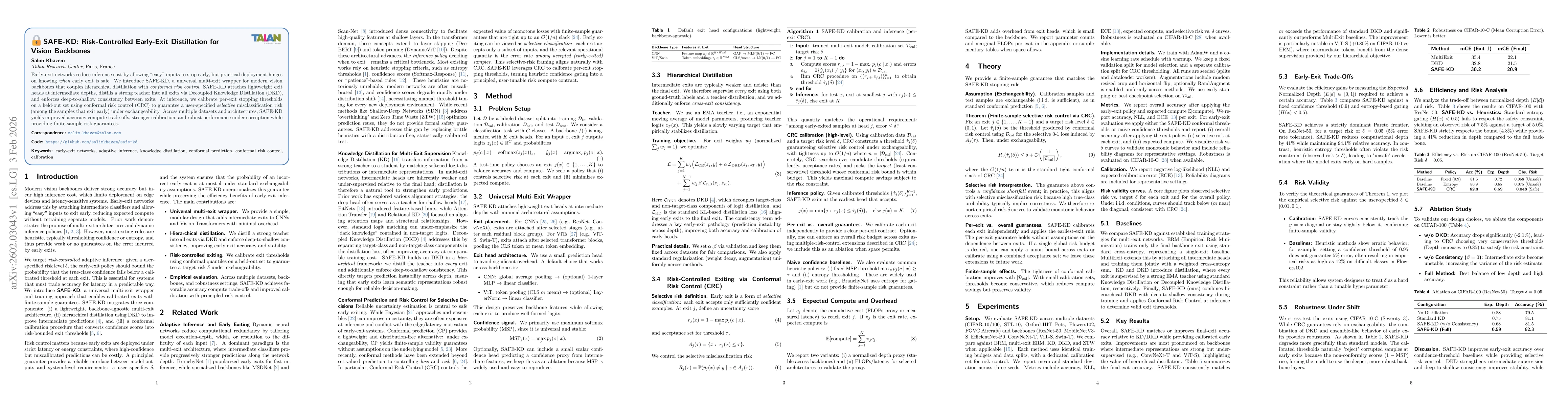 Thumbnail for SAFE-KD: Risk-Controlled Early-Exit Distillation for Vision Backbones
