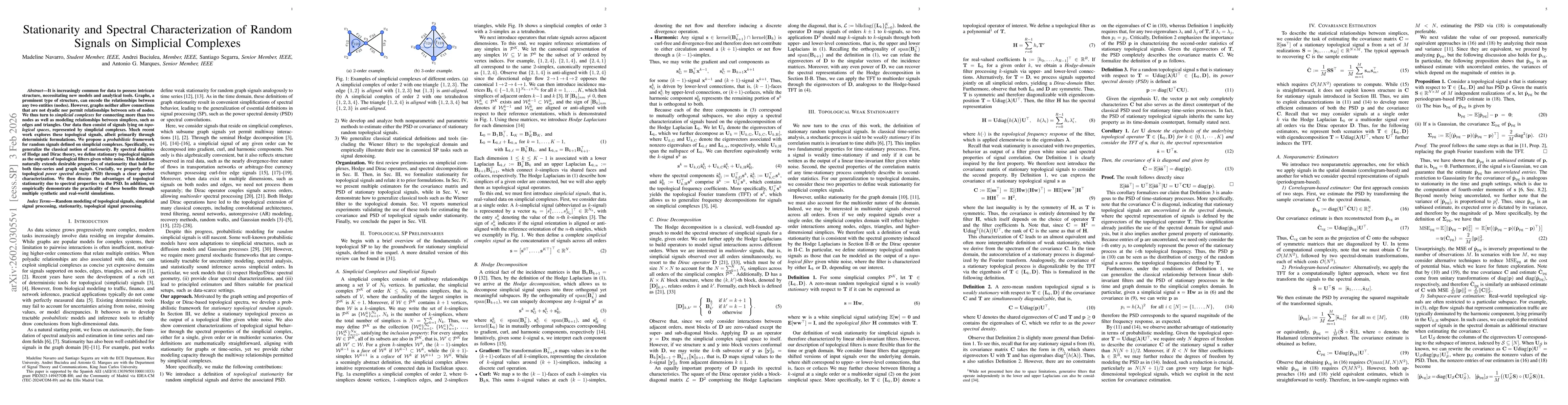 Thumbnail for Stationarity and Spectral Characterization of Random Signals on Simplicial Complexes
