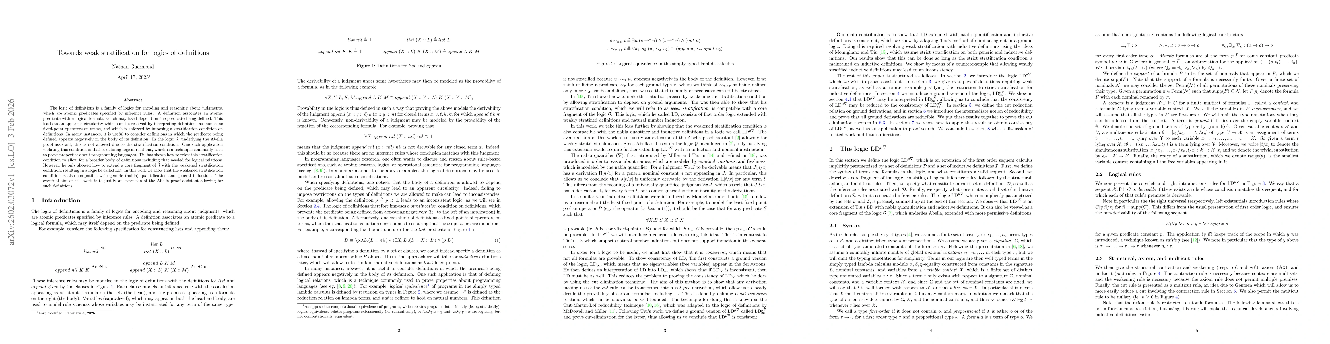 Thumbnail for Towards Weak Stratification for Logics of Definitions