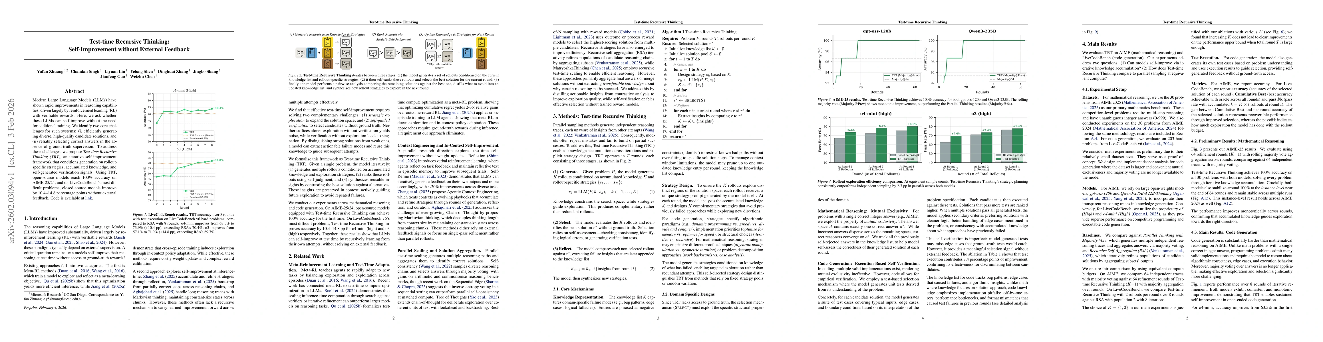 Thumbnail for Test-time Recursive Thinking: Self-Improvement without External Feedback